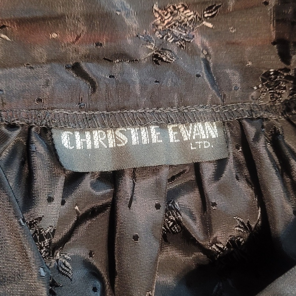 Vintage Christie Evan Ltd Black Floral Jacquard Satin Ribbon Midi Skirt Sz 13‎ - Picture 6 of 9